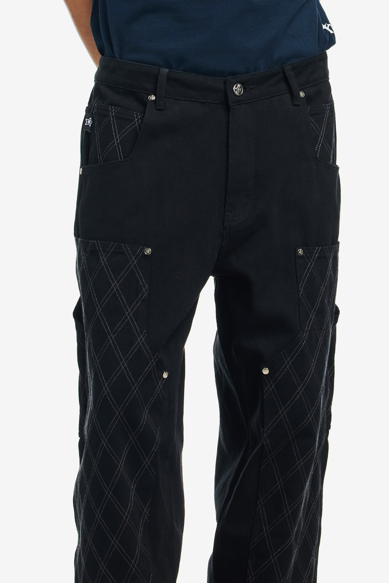 CROSS STITCH DOUBLE KNEE JEANS-STAR TEAM-147000 | 웍스아웃