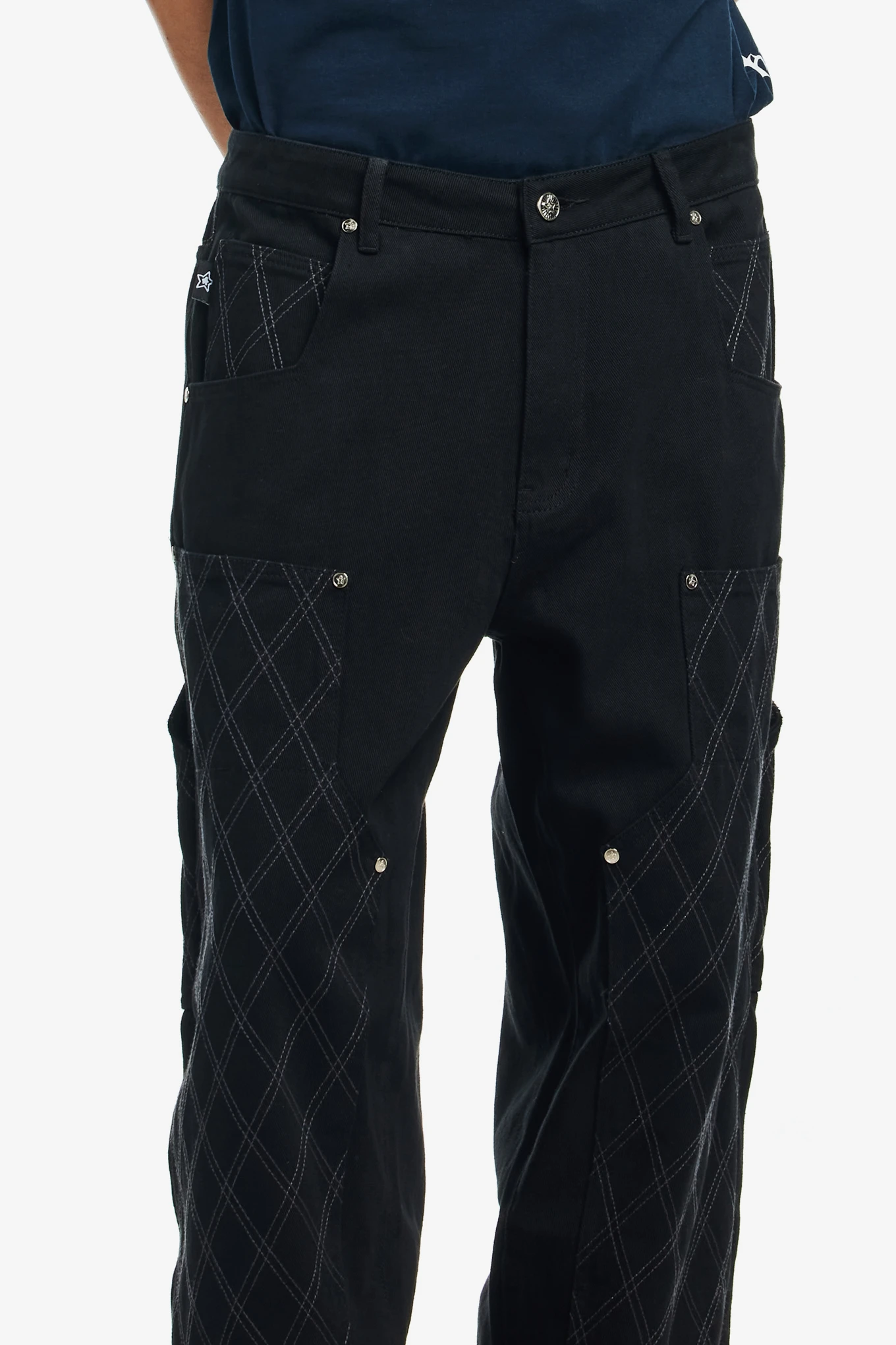 CROSS STITCH DOUBLE KNEE JEANS-STAR TEAM-147000 | 웍스아웃