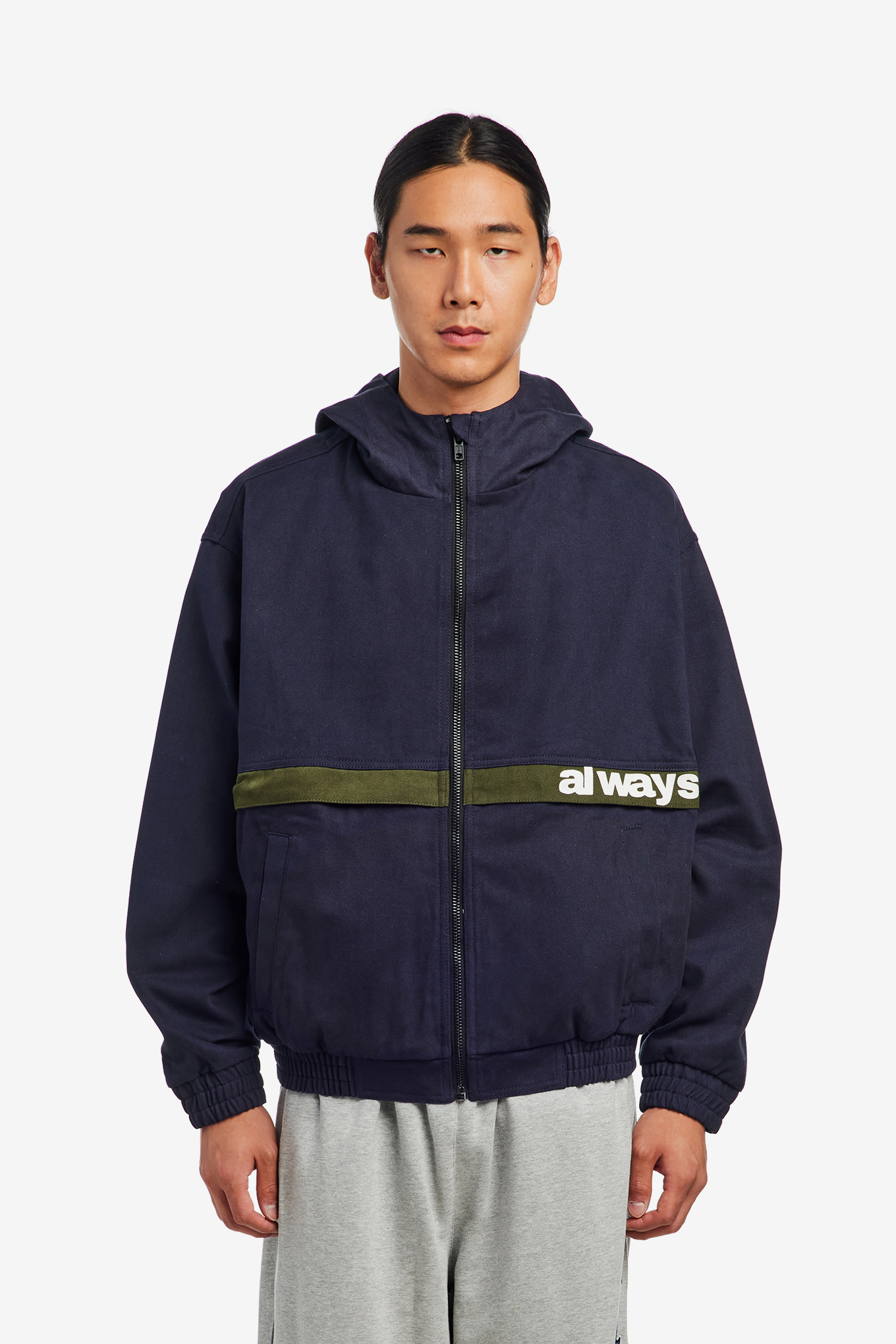 TWO TONE CANVAS BOMBER JACKET-ALWAYS DO WHAT YOU SHOULD DO-119000