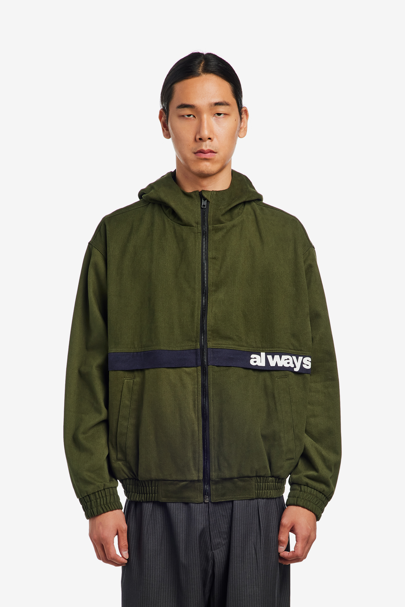 TWO TONE CANVAS BOMBER JACKET-ALWAYS DO WHAT YOU SHOULD DO-119000