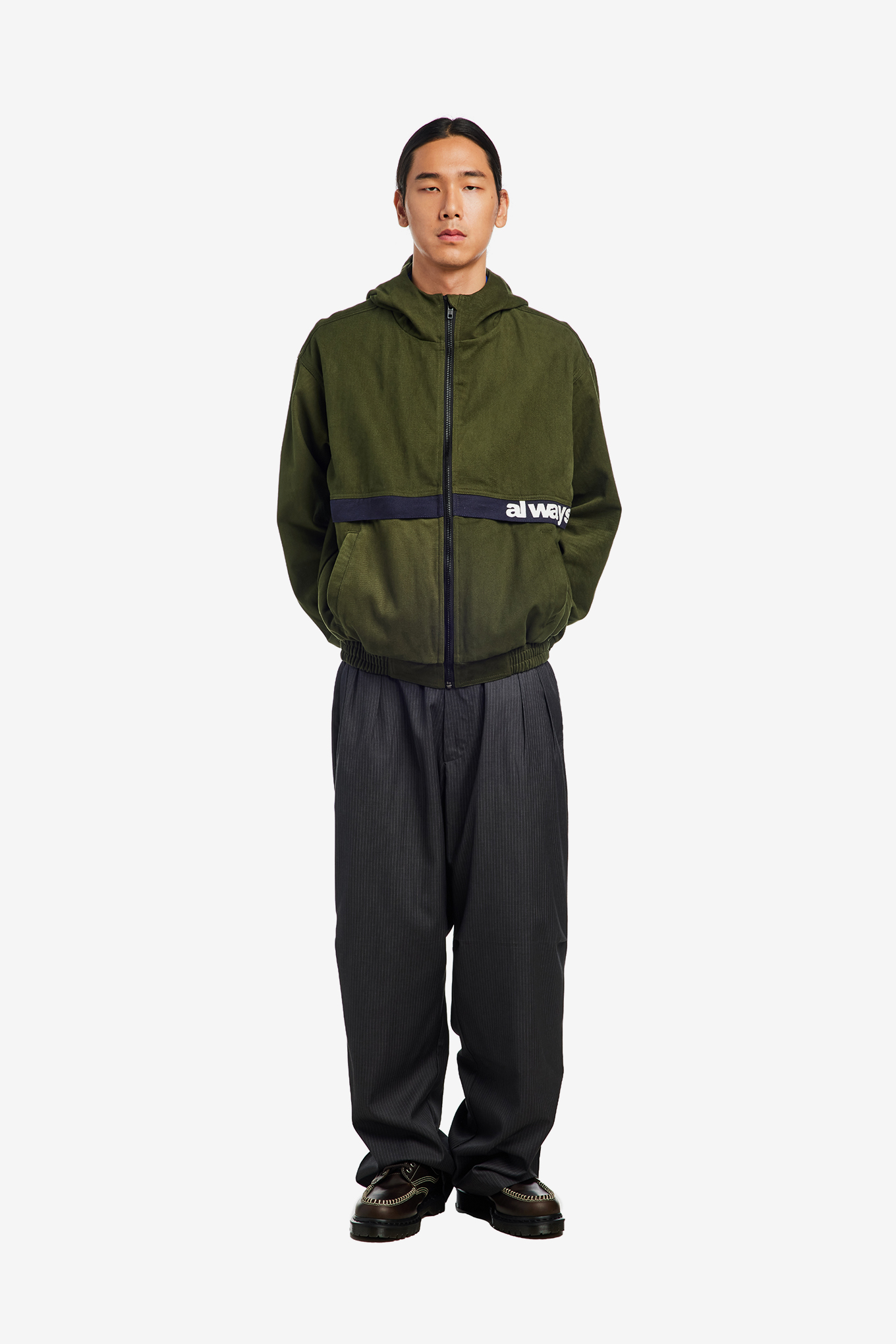 TWO TONE CANVAS BOMBER JACKET-ALWAYS DO WHAT YOU SHOULD DO-119000