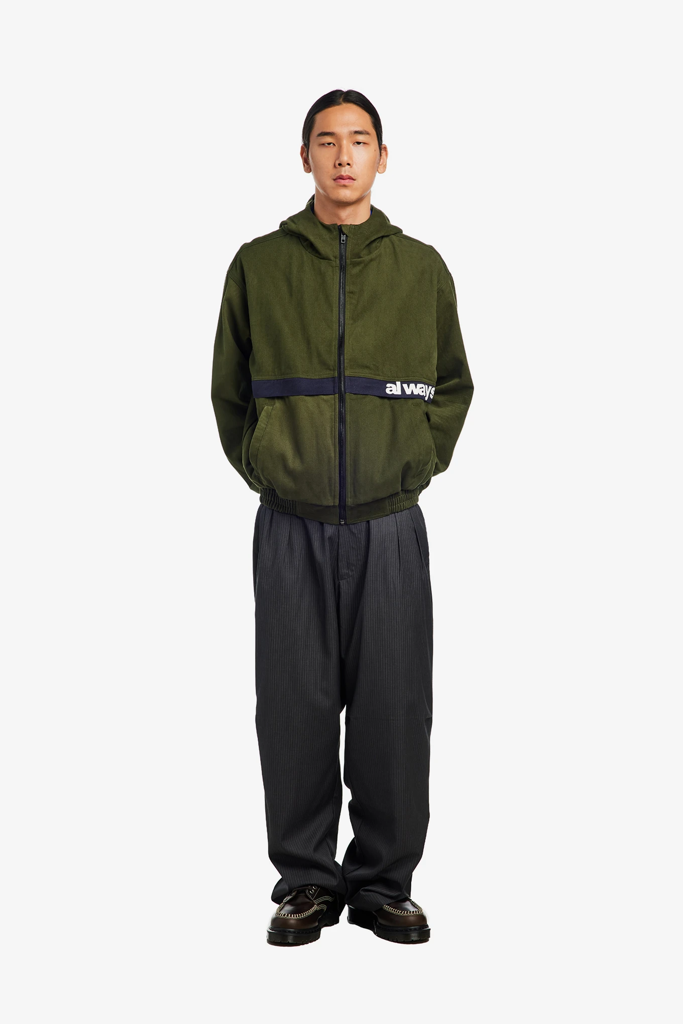 TWO TONE CANVAS BOMBER JACKET-ALWAYS DO WHAT YOU SHOULD DO-119000 