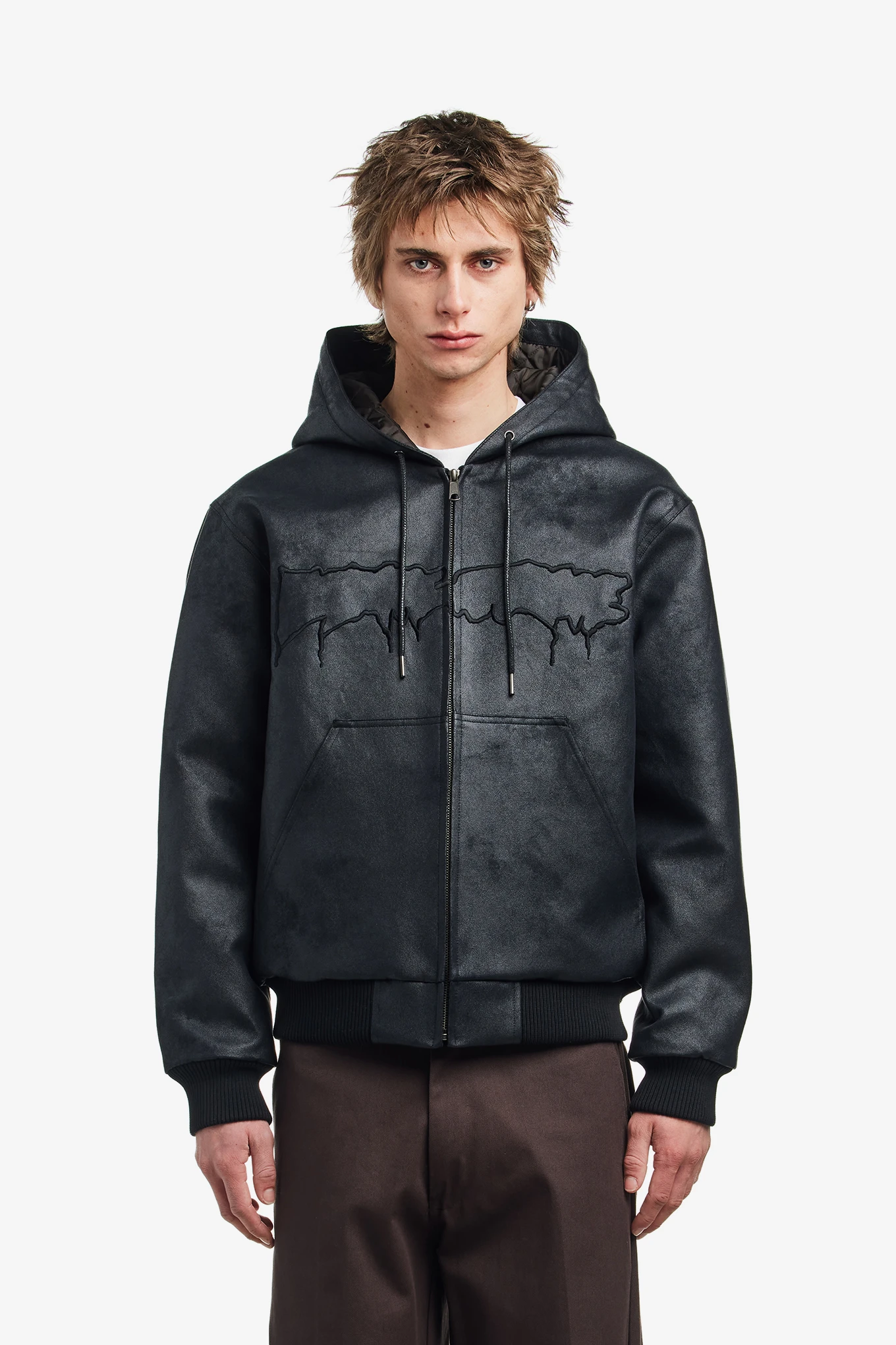 FAUX LEATHER HOODED JACKET-FUCKING AWESOME-230400 | 웍스아웃
