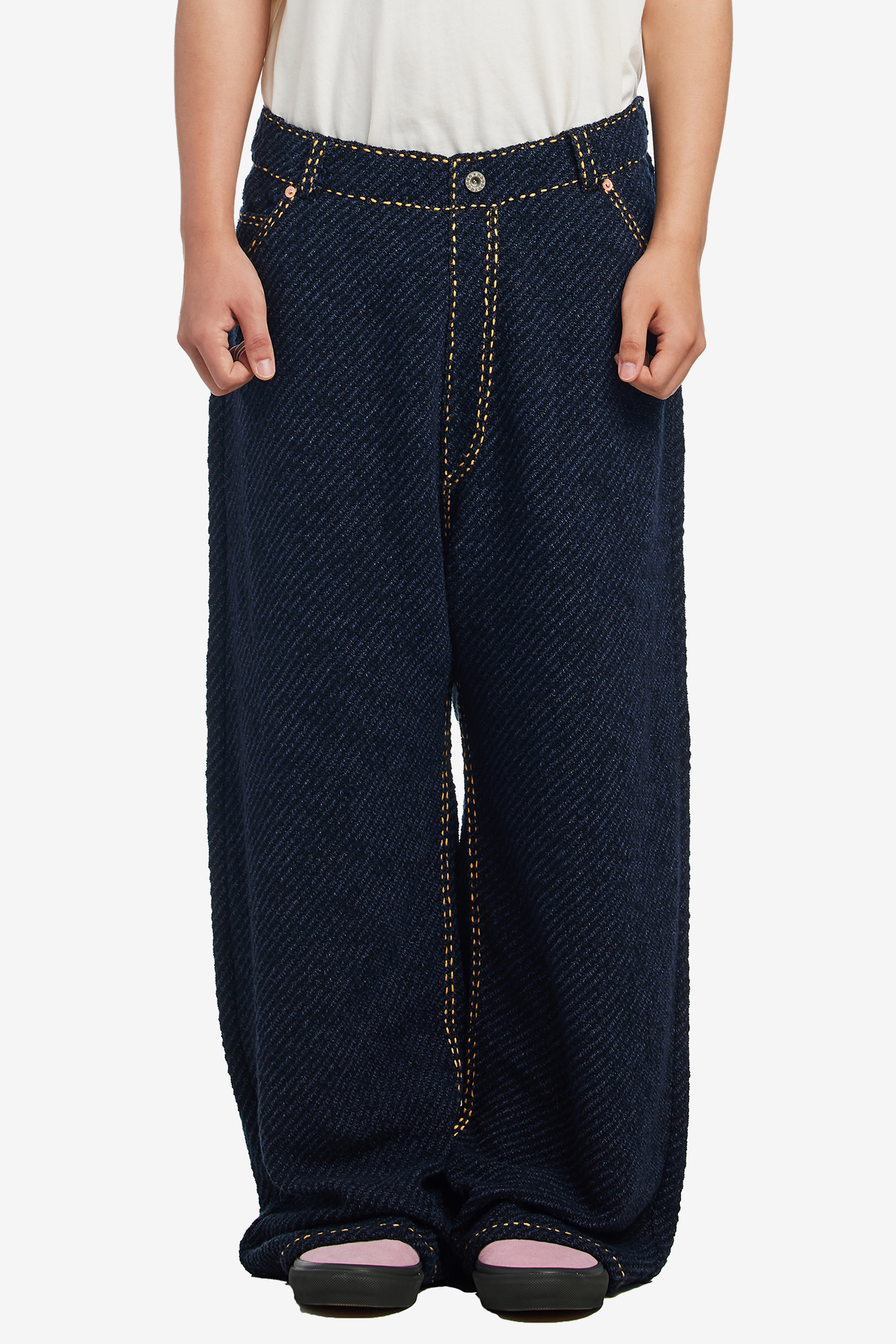 HAND STITCHED RIGID DENIM KNIT PANTS-GIM CONTEXT-470000 | 웍스아웃