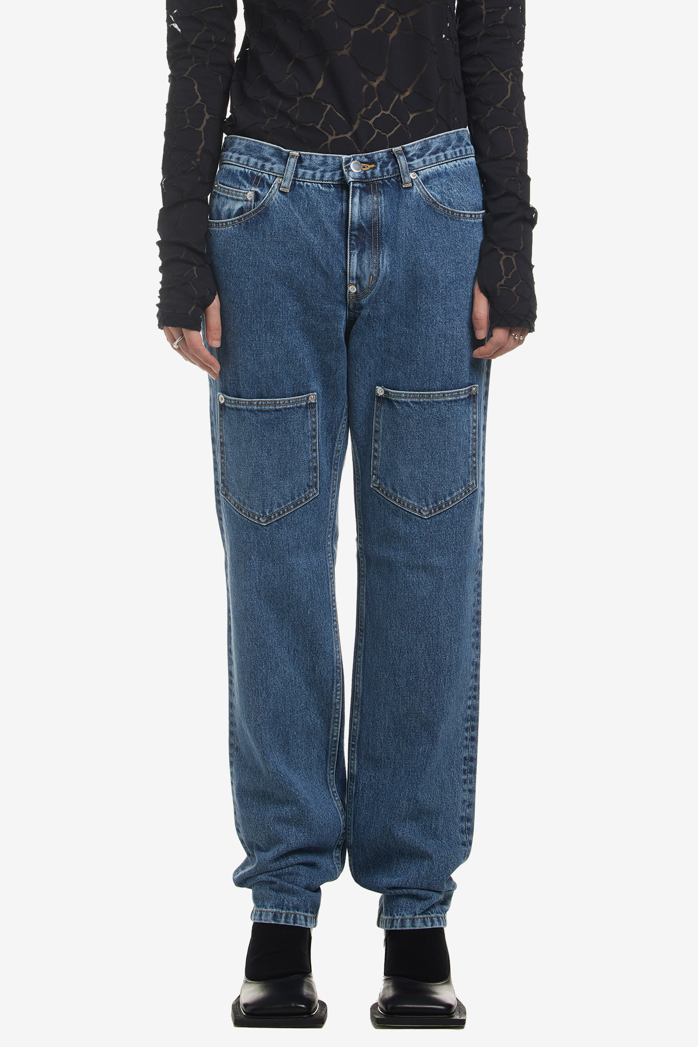 WASHED DENIM FRONT POCKET PANTS-JOHN LAWRENCE SULLIVAN-260000