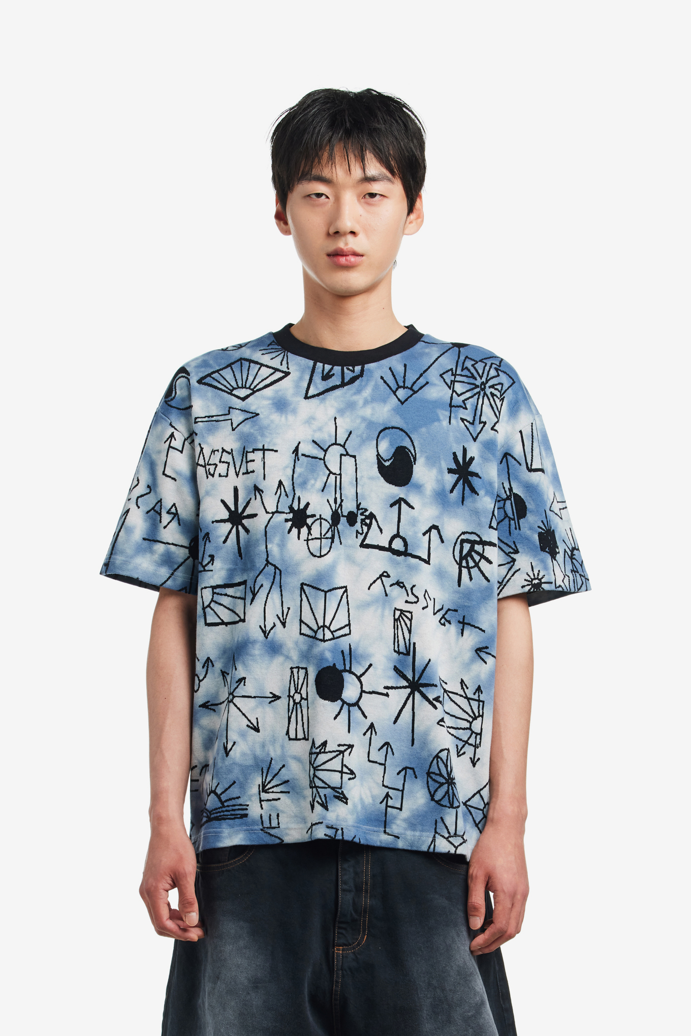 SCRIBBLE JACQUARD TIE DYE T-SHIRT-RASSVET-136800 | 웍스아웃
